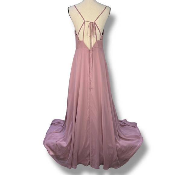 Azazie Everleigh Dress Vneck Dusty Rose Aline Floor Length Maxi Formal Size A8 - Picture 9 of 11